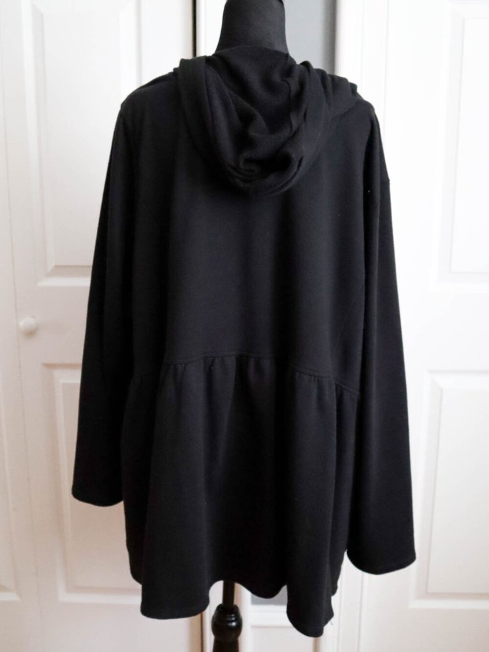 ModCloth Asymmetrical Zip Jersey Knit Hooded Jacket Sweatshirt Black Sz 4x - Picture 8 of 9